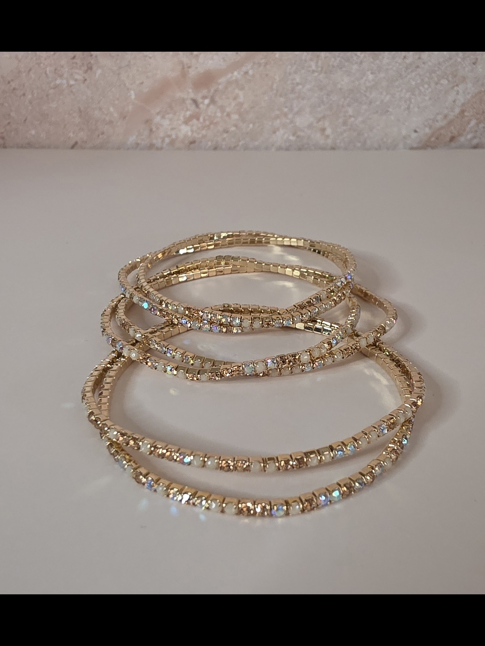 Gold Faux Crystal Stackable Bangle Bracelets
